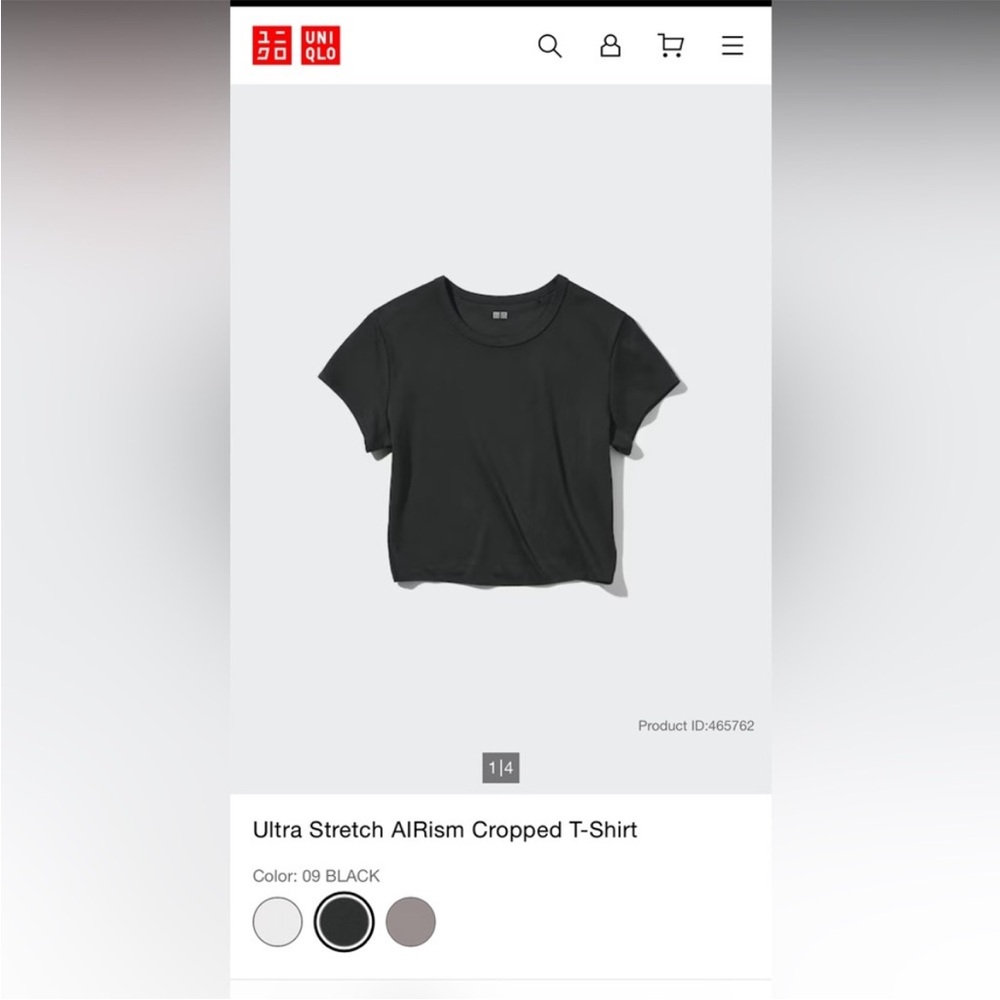 EUC UNIQLO AIRism Ultra Stretch Black Cropped T-Shirt Size S